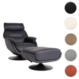 Relaxsessel mit Hocker HWC-K99, Fernsehsessel Sessel, Wippfunktion drehbar, Metall Echtleder/Kunstleder ~ Variantenangebot