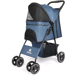 Pet Hundewagen, 4-Rad faltbarer Haustier Kinderwagen Mit Aufbewahrungskorb und Becherhalter,
