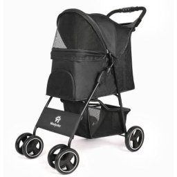 Pet Hundewagen, 4-Rad faltbarer Haustier Kinderwagen Mit Aufbewahrungskorb und Becherhalter,