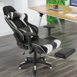 Bürostuhl Chefsessel Racing Gaming Drehstuhl Belastbar 120kg Verstellbar Rücke schwarz-weiß
