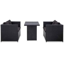 3-tlg. Garten-Lounge-Set mit Auflagen Poly Rattan Schwarz Vidaxl Schwarz