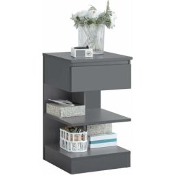 SoBuy FBT49-HG Beistelltisch Nachttisch Nachtschrank Kommode mit 1 Schublade und 3 Ablagen Grau BHT