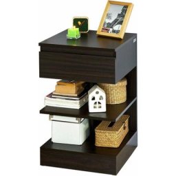 FBT49-BR Beistelltisch Nachttisch Nachtschrank Kommode mit 1 Schublade und 3 Ablagen bht ca.