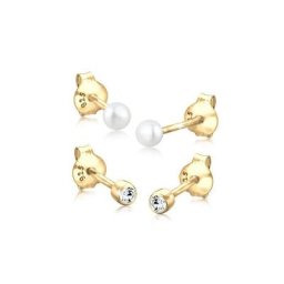 Elli Perlenohrringe Set Basic Perle Kristalle 925 Silber