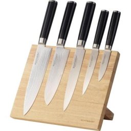 ECHTWERK Magnet-Messerblock (6tlg), incl. Damaszener Messer-Set, ergonomischer Holzgriff aus Pakka-Holz