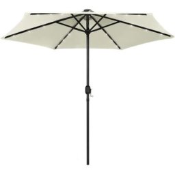 Sonnenschirm mit LED-Leuchten & Aluminium-Mast 270 cm Sandweiß Vidaxl Weiß