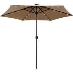 Sonnenschirm mit LED-Leuchten & Aluminium-Mast 270 cm Taupe Vidaxl Grau
