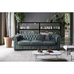 Chesterfield Ledersofa 4-Sitzer - Büffelleder - Graugrün - brenton - Grün
