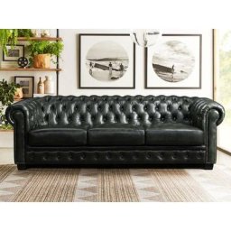 Chesterfield Ledersofa 4-Sitzer - Büffelleder - Schwarzgrün - brenton - Tannengrün
