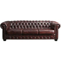 Chesterfield Ledersofa 4-Sitzer - Büffelleder - Rotbraun - brenton - Bordeaux