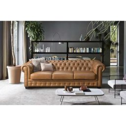 Chesterfield Ledersofa 4-Sitzer - Büffelleder - Karamellbraun - brenton - Camel