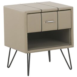 Nachttisch Beige Kunstleder mit Schublade und Fach Modern Minimalistisch Glamour Look Schlafzimmer
