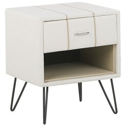 Nachttisch Weiß Kunstleder mit Schublade und Fach Modern Minimalistisch Glamour Look Schlafzimmer