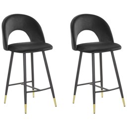 Trendy Barstuhl Schwarz Samtstoff Metall Goldene Beine Glamour Look Modern Esszimer Wohnzimmer