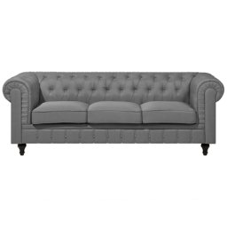 Sofa Hellgrau Polsterbezug 3-Sitzer Chesterfield Stil Glamourös Wohnzimmer