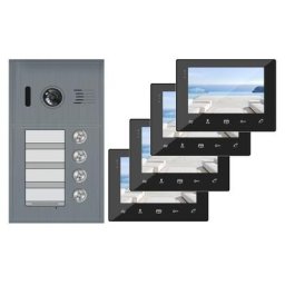 4-Familienhaus Türsprechanlage 2-Draht Technik BX4 titangrey und 4x Monitor BX7 - 170 Grad Winkelkamera
