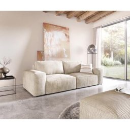 DELIFE Big-Sofa Lanzo L 260x110 cm Cord Beige mit Hocker, Big Sofas