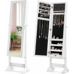 Schmuckschrank mit Ganzkoerperspiegel und Tür, Freistehendes Schmuckregal mit viel Stauram,