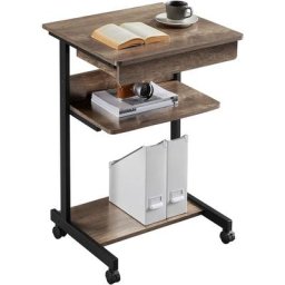 Schreibtisch, Computertisch auf Rollen, Bürotisch mit Tastaturablage und offenem Fach,