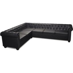 Chesterfield Ecksofa 6-Sitzer Kunstleder Schwarz Vidaxl Schwarz