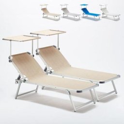 2er Set Aluminium Sonnenliegen mit Sonnendach Nettuno Beige