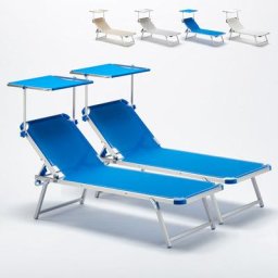 2er Set Aluminium Sonnenliegen mit Sonnendach Nettuno Blau