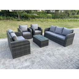 Fimous Polyrattan Gartenmöbel Set 7-Sitzer Balkonmöbel Set Outdoor Garten Sofa Sitzgruppe Lounge