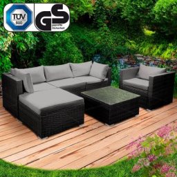 Gartenmöbel Lounge Sofa Couch Set Joy Schwarz Poly-Rattan für 5 Personen - Brast
