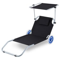 Sonnenliege Klappliege mit Sonnenschutz und 2x Rädern, mit Aufbewahrungstasche Alu , Schwarz
