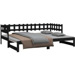 Vidaxl - Tagesbett Ausziehbar Schwarz 2x(80x200) cm Massivholz Kiefer Schwarz