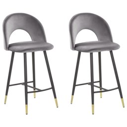 Trendy Barstuhl Grau Samtstoff Metall Goldene und Schwarze Beine Glamour Look Modern Esszimer Wohnzimmer