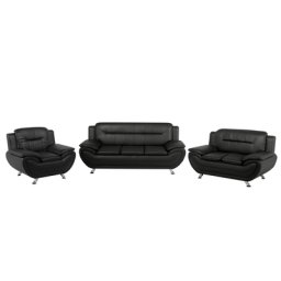 Sofa Set Sessel 2er Sitzer 3er Sitzer Schwarz Kunstleder Traditionell Wohnzimmer Salon