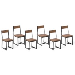 Gartenstuhl 6er Set Dunkler Holzfarbton MDF-Platte mit Sitzkissen Terrasse Outdoor