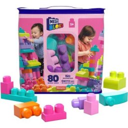 MEGA BLOKS Spielbausteine Mega Bloks Bausteinebeutel, Groß 80 Teile, pinkfarben, (80 St)