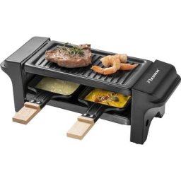 bestron Raclette Mini Tischgrill, 2 Raclettepfännchen, 350 W, für 1 bis 2 Personen, mit zwei Holzschabern & zwei Untersetzern