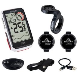 SIGMA SPORT ROX 4.0 Fahrradcomputer Set inkl. Vorbauhalterung + Pulsgurt + Geschwindigkeit/Trittfrequenz Sensor weiß 2023 GPS-Geräte