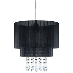 Elegante Pendelleuchte mit Acrylanhängern, transparenter Schirm schwarz, amy