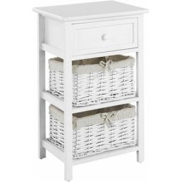 Nachttisch weiß / beige halbhoch mit 1 Schublade 2 Körben Landhausstil Flowella - Weiß
