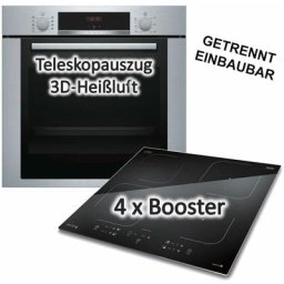 Herdset Bosch Einbaubackofen mit caso Induktionskochfeld - autark, 60 cm, Teleskopauszug, 3D