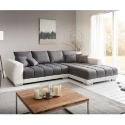 DELIFE Ecksofa Josea 300x220 cm Kunstleder Weiß/Grau Recamiere rechts, Ecksofas
