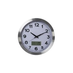 Aluminium-wanduhr mit lcd, thermometer, hygrometer & wettervorhersage - ø 35 cm - Perel