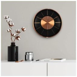 Lautlose Kupfer Optik luxus Wanduhr moderne Aluminium Uhr 30cm ø mit Quartz Uhrwerk - Braun