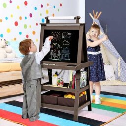 3 in 1 Standtafel für Kinder, Magnetisches Whiteboard & Kreidetafel, Doppelseitiger Staffelei mit