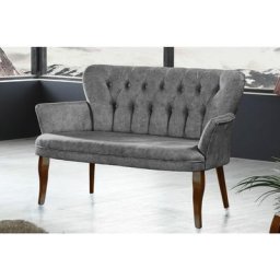 Armens 2-Sitzer Sofa mit Braunen Beinen, Grau - Stofffarbe:GrauBeinfarbe:Braun