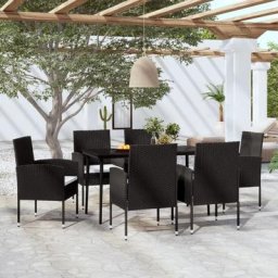 7-tlg. Gartenmöbel Set Sitzgruppe Garten mit Tisch und Stühlen - Schwarz BV458587 Bonnevie Schwarz