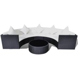 6-tlg. Garten-Lounge-Set mit Auflagen Poly Rattan Schwarz Vidaxl Schwarz