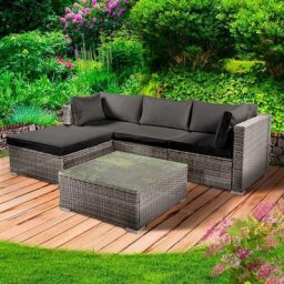Gartenmöbel Lounge Sofa Couch Set Royal Grau Poly-Rattan für 4 Personen - Brast