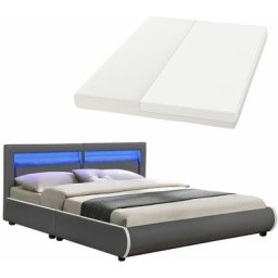 Polsterbett Murcia 180 x 200 cm mit led Beleuchtung, Lattenrost, Matratze & Kopfteil - Kunstleder &