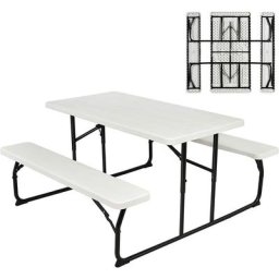 Klappbarer Picknicktisch mit Bänken, 136 cm Campingtisch-Set für draußen, Bierzeltgarnitur