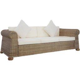 3-Sitzer-Sofa mit Kissen Natur Rattan Vidaxl Braun